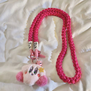 Long Woven Rope Plush Kirby Bell Pendant Hanging Decoration Suitable for Mobile Phone Cases Versatile Korean Cartoon Cute Womens Style CCD Camera Hanging Chain Crossbody Outdoor