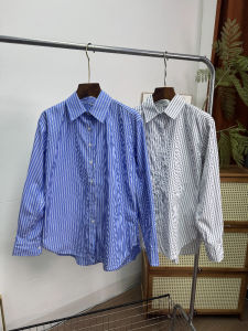 Spring 2025 WMXZ Casual Striped Long Sleeve Shirt Turn-down Collar Button Versatile Commuting Loose Fit Womens Premium Shirt