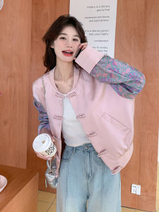 New 2025 Womens Short Baseball Jacket National Style Button up Slimming Spring Autumn New Chinese Style Commute Loose Fit