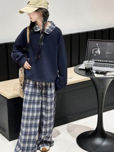 MPW | Girls Preppy Plaid Shirt And Wide Leg Pants Outfit Spring Autumn Season Casual Wear 2025 New Style Korean Fashion For Kids