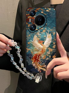 Fashionable Womens Full Cover Huawei Pura70 Phone Case Luxury Phoenix Anti-Fall Creative Embossed Eco-Friendly Leather