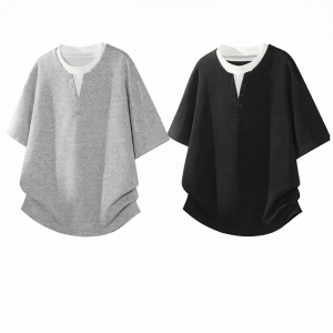 Mark Fairwhale | Layered Henley Neck T-Shirt Mens Loose Fit