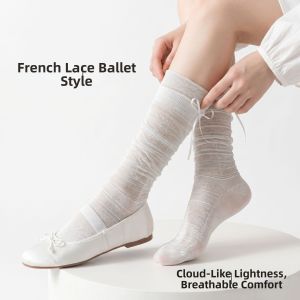 JIFANPAUL | Ladies Summer Thin Bow Detail Long Over-the-Knee Ballet Style Socks