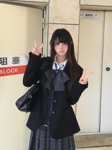 Original Ink Plaid Skirt Miniature College Style Womens School Uniform Black Grey Pleated Short Skirt City Commute Daily Use