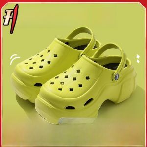 Womens Summer Thick Bottom Anti-slip Heightening Sandals Beach Slippers Hollow out Slip-On Shoes Korean Style High Heels