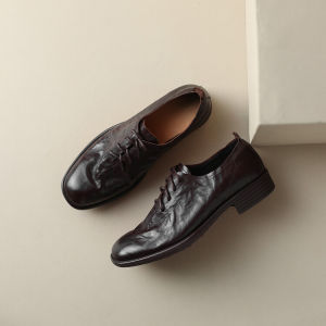 Womens Brogue Shoes Knot Leather Slip-On Soft Bottom Commuter Versatile Bean Bean Casual Loafers round Toe Low Heel