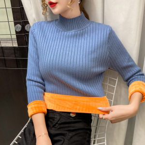 เสื้อสเวตเตอร์คอปกสูงแบบหนาปิดผ้าขนแกะสำหรับผู้หญิง ทรงสลิมฟิต เสื้อชั้นใน ฤดูหนาว 2020 สไตล์เกาหลี แขนยาว เสื้อสเวตเตอร์ถัก