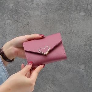 New Women Short Wallets High Quality Card & Photo Holder Simple Female Purse Heart-Shaped Cute Small Wallet For Girls