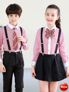 New Childrens Neutral Striped Pure Cotton Short Sleeve Bib Overalls Fashionable Chorus Group Uniform Primary School Students