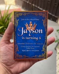 Royal Prince Birthday Christening Invitation Card - Royal Theme - Blue & Gold - Personalized - Customized - 5R - 4R - 3R