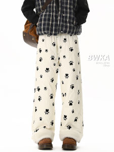 กางเกงขายาวผ้าฝ้ายขนแกะพิมพ์ลายเล็บสุนัขฤดูหนาวสำหรับผู้หญิงและผู้ชาย ป้องกันความหนาวได้ถึง -40 องศาเซลเซียส กางเกงขายาวสำหรับเล่นสเก็ตบอร์ด