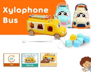Mainan edukasi anak mobil happy bus xylophone Montessori play