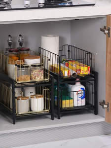 SG Stock Under Sink Pull Out Organizer Shelf For Kitchen Removable Slide-Out Tray Adjustable Kitchen Cabinet Storage Box