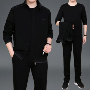 High-End Mens Sportswear Set Casual Loose Sweatshirt Three-Piece Set for Running And Leisure Large Size Cotton Long Sleeve