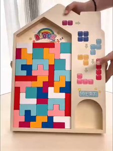 Wooden Tetris Puzzle Building Blocks Early Educational 3D Tetris Blocks Toy Kids Development Game