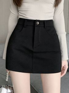 Black Suit Short Skirt Women Spring Autumn 2025 New Spicy Girl Bodycon Mini Skirt High Waist Tight A-Line Half-length Skirt