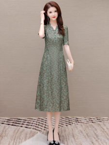 MAIMEI | Revised Cheongsam Wedding Dress Elegant A-Line Midi Skirt Short Sleeve Round Neck High Waist Soft Polyester Summer Fashion