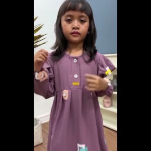 Gamis crinkle pompom anak 3-8 tahun