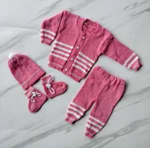 4in1 setelah rajut Baju+celana+topi&sarung kaki Bayi Newborn 0-3bulan