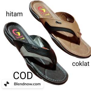 Sandal selop putih pria Dendal Bustong kulit sol karet