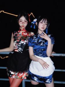 Chinese Cheongsam Short Dress Maid Uniform Halloween Christmas Cosplay Soft Girl School Uniform Skirt Traditional Chinese Style