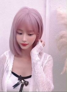 Tóc Giả Nguyên Đầu Vic Mái Bằng Dài 36cm Màu Hồng Khói Sợi Tơ Hàn Quốc Siêu Da Đầu Giống Tóc Thật Blink Hair