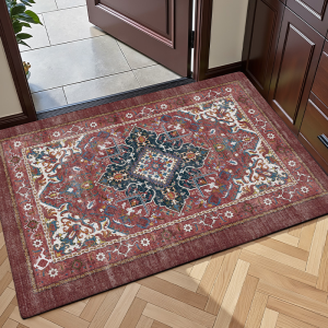 VIKAMA Boho Retro Hải Quân Phong Cách Ba Tư Thảm Hoa Huy Chương Chống Trơn Trượt Sàn Cho Phòng Ngủ Lối Vào Hành Lang Trang Trí Nhà 100% Polyester