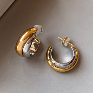 CAFFTI | Sterling Silver Gold And Silver Dual Color Large Round Earrings