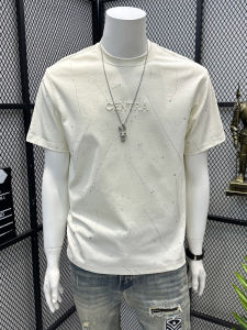 Summer New round Neck Graffiti High-End Design Short Sleeve Mens Cotton Loose Base T-Shirt Youth Fashion Anti-Wrinkle Polyester Blend