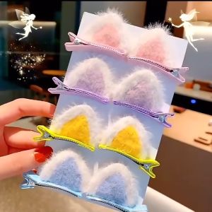 Set 2 kẹp tóc tai mèo tam giác vải lông nhiều màu sắc đáng yêu cho bé BE14