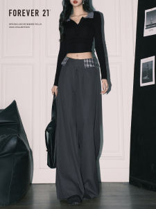 Forever 21 High Waist Wide Leg Plaid Patchwork Casual Pants Womens American Grey Loose Comfortable Straight Tube Trousers
