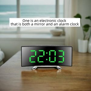 1pc LED curved screen mirror alarm clock clear large screen clock snooze mode and automatic half light mode DC plug-in use