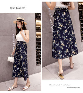 High Waist Long Skirt One Piece Wrap Dress Floral Print Sash Korean Style Commute A-Line Summer Fashion for Short Women