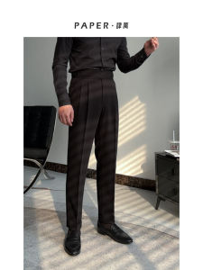Retro High Waist Straight Leg Casual Business Pure Color No Ironing West Pants Daily Gentleman Long Pants Fashionable Urban Spring Youth