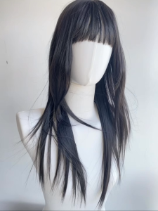 65cm Long Straight Synthetic Wig With Air Bangs Full Head Hairpiece for Women Black Dark Brown Light Brown