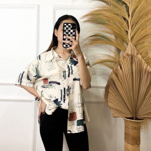 Kemeja Wanita Bahan Rayon Viscose Premium//Kemeja Oversize Motif//Kemeja Lengan Pendek//Summer
