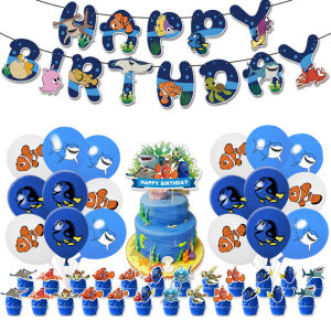 Nemo the Clownfish Ocean Themed Birthday Decorations Scene Setting Balloons Background Wall for Boys Girls One Year Old Happy