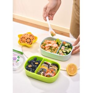 MallMainan-C1283 Tempat Makan Anak Sekolah 2 Sekat Set Dengan Sendok Food Grade / Lunch Box BPA FREE