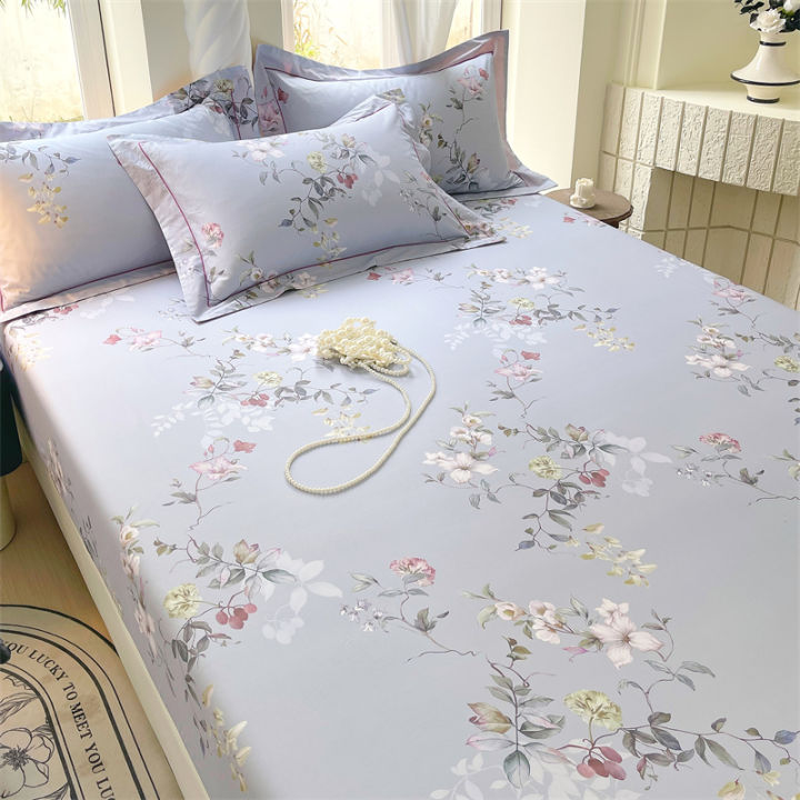 Dansunreve 100% Cotton Bedsheet 1200TC Breathable Floral Fittedsheet Single Queen King Super King