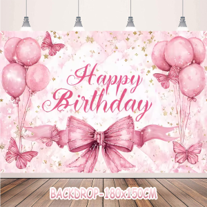 Beautiful Pink Bow Theme Girl Women Birthday Party Tableware Set Disposable Plate Cup Latex Balloon Backdrop Kids Party Supplies