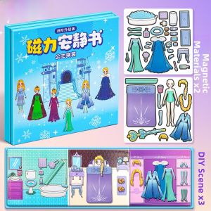 Princess Mermaid Magnetic Quiet Book Large Size No-Cutout Princess Dress-Up Magnetic Toy for Girls And Boys Creative DIY Handcraft