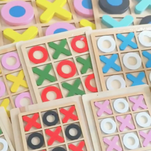 Wooden Tic Tac Toe Kids Toy XOXO Board Game Educational Puzzle Family Play Indoor Fun Gift Toy