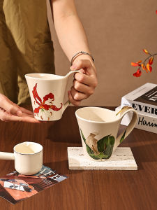 Retro Ceramic Coffee Cup High Aesthetic Value for Women Afternoon Tea Drinking Water Cup Chinese Countryside Style Single Ear Handle