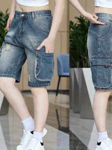 American Retro Workwear Mens Summer Thin Hole Punch Loose Five-Point Casual Mid-Length Shorts with Multiple Pockets