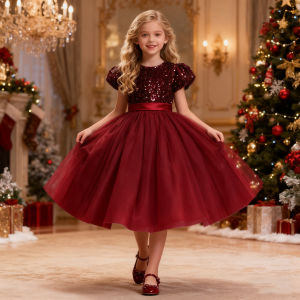 Đầm Voan Đính Sequin Thanh Lịch Cho Bé Gái Kiểu Công Chúa Phù Hợp Làm Váy Phù Dâu Dự Tiệc Sinh Nhật Giáng Sinh Mùa Hè Dễ Thương Dài Đến Đầu Gối Trang Phục Dự Đám Cưới