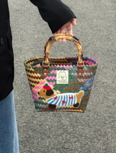 Handwoven Bamboo Leaf Basket Vintage Wicker Handbag Beach Bag Pure Handmade Bamboo Craft Youth Daily Use Crossbody Bag