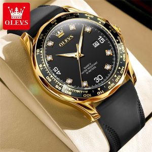 OLEVS Mens Casual Watch 2023 New Cool Waterproof Luminous Quartz Diamond Silicone Calendar Exquisite Watch Box (1 Year Warranty)