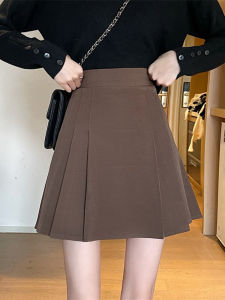 High Waist A-Line Mini Skirt Womens Anti-Light Covering Hip Slimming Pleated Short Skirt Korean Style Commute Pure Color