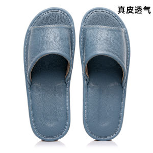 Leather Home Slippers for Men And Women Summer Indoor Non-Slip Waterproof Cowhide Cool Sandals No Foot Odor Soft Bottom Household