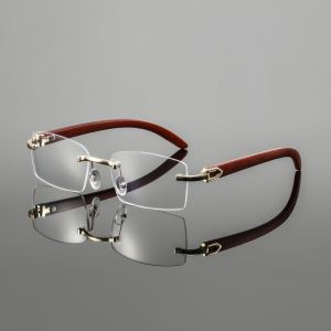1pcs Gradient frameless imitation wood grain temple business style classic fashionable decorative glasses for both men and women